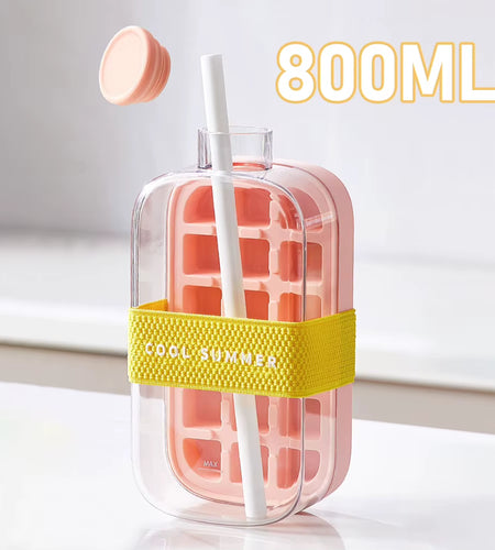 ChillSip Bottle Set – Stylish Water Bottle with Straw & Zero-Contact Ice Cube Tray