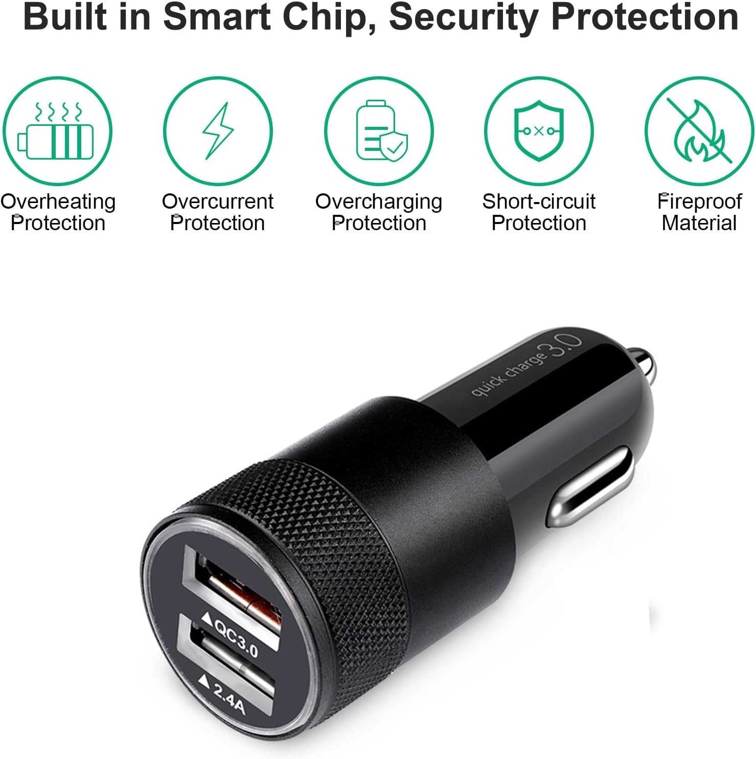Fast Car Charger, Quick Charging 5.4A/30W Phone USB Car Charger Adapter Rapid Plug 2 Port Cigarette Lighter Charger Flush Compatible Samsung, Tablet, Iphone, Ipad, LG